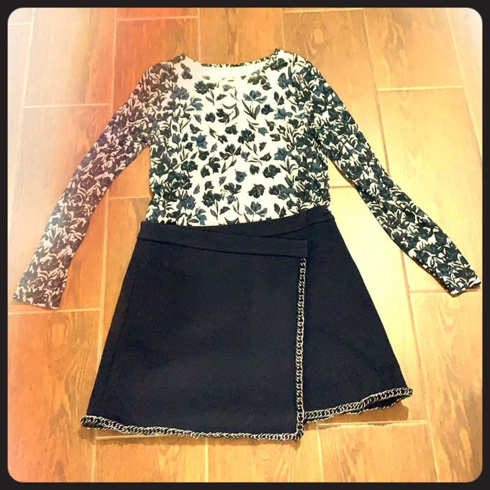 Tory Burch navy felt skirt and floral top